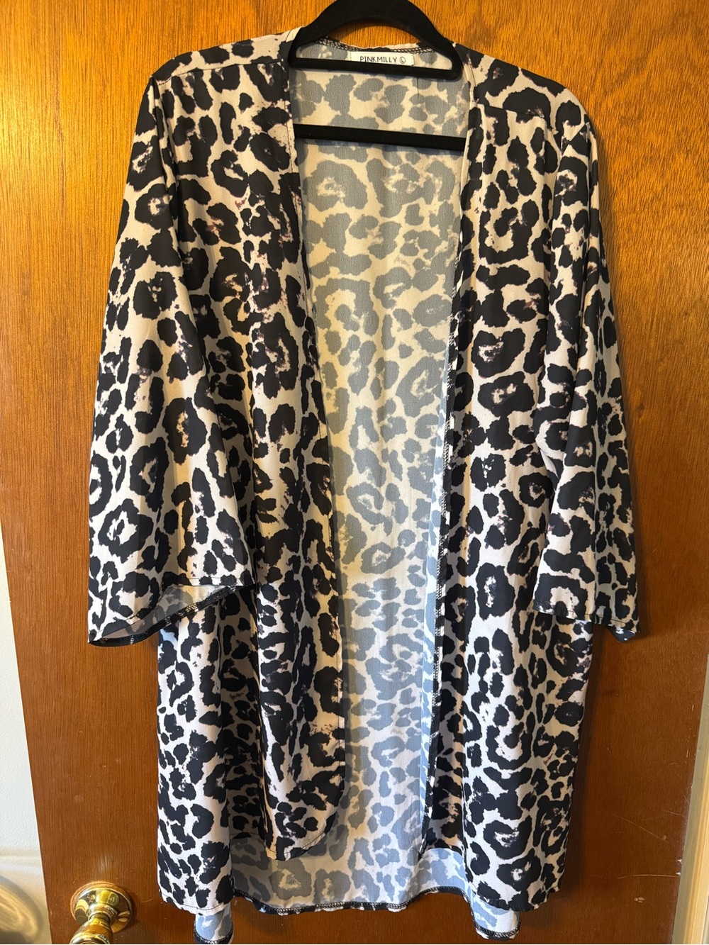 Black & Cream Leopard Print Open-Front Tunic Cardigan